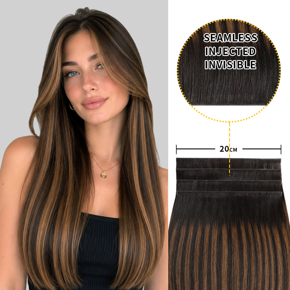 Yilite (#P1B/6/T1B) Natural Black Balayage Tape Weft Hair Extensions