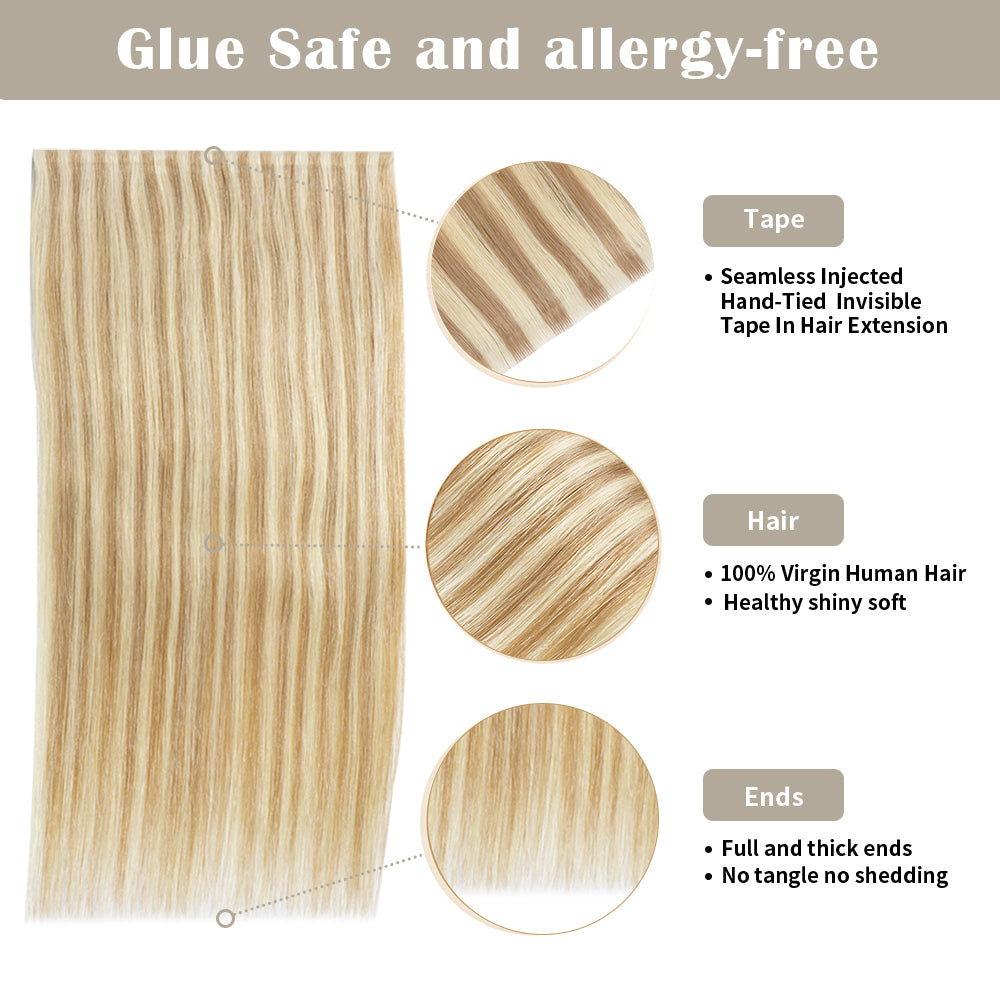Yilite (#P18/613) Ash Blonde Highlights Tape Weft Hair Extensions