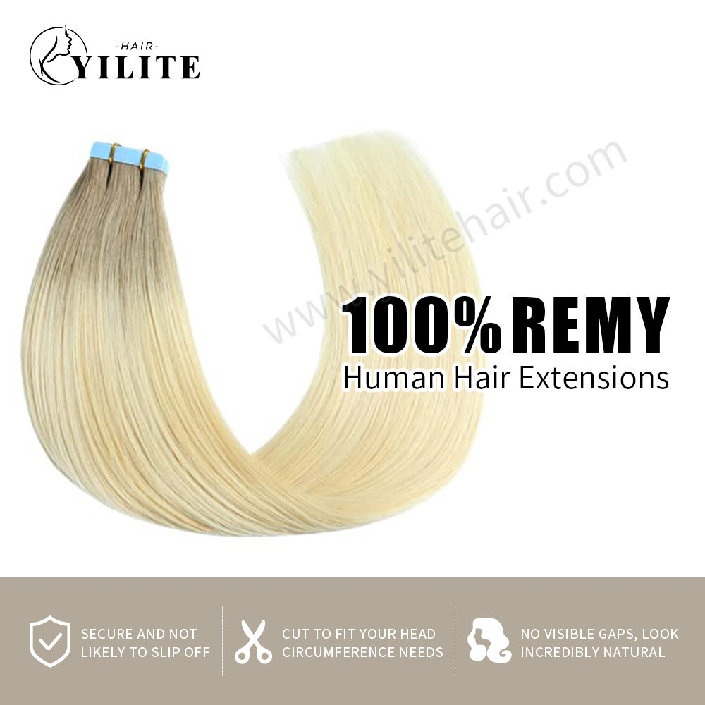 Yilite (#P22/60/T18) Light Ash Blonde to Platinum Blonde Balayage Tape In Hair Extensions 24Pcs