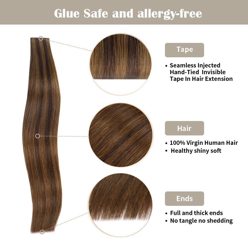 Yilite (#P2/6) Darkest Brown Chestnut Balayage Invisible Tape In Extensions 20Pcs