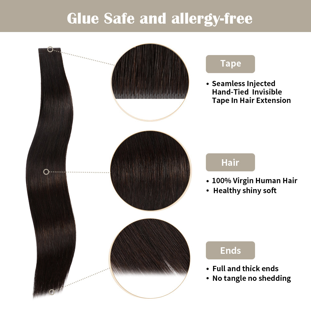 Yilite (#1B) Natural Black Invisible Tape In Extensions 20Pcs