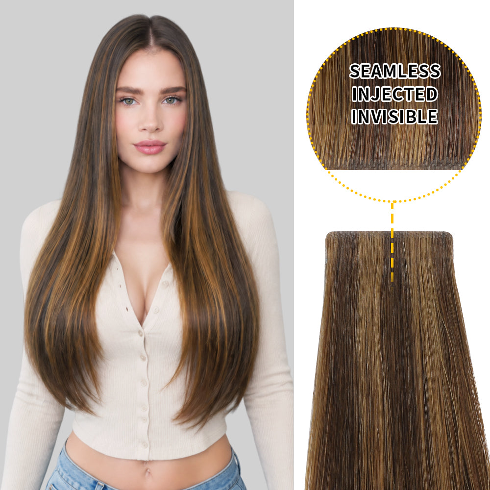 Yilite (#P2/6) Darkest Brown Chestnut Balayage Invisible Tape In Extensions 20Pcs