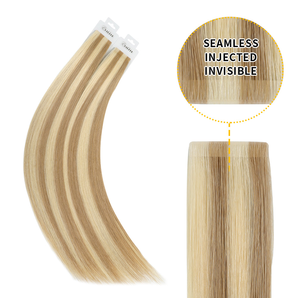 Yilite (#P18/613) Ash Blonde Highlights Invisible Tape In Extensions 20Pcs