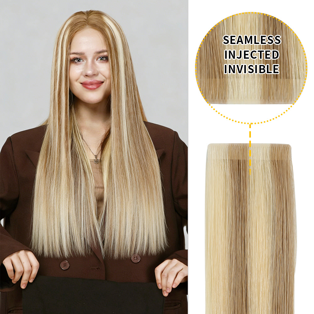 Yilite (#P18/613) Ash Blonde Highlights Invisible Tape In Extensions 20Pcs