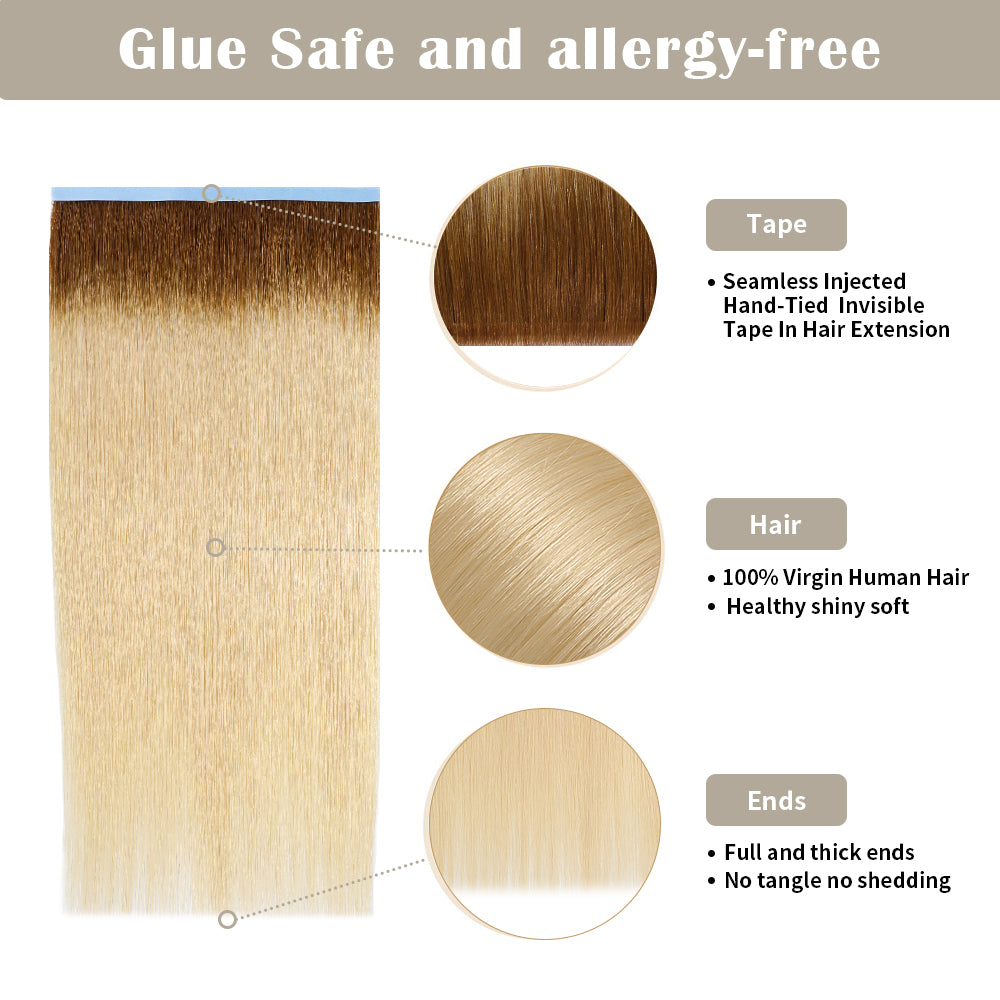 Yilite (#T8/60) Light Brown to Platinum Blonde Tape Weft Hair Extensions