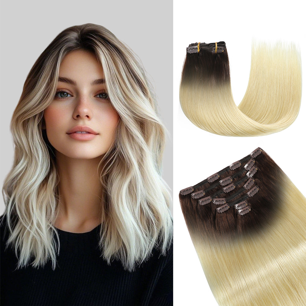 Yilite (#T2/60) Darkest Brown to Platinum Blonde Classic Clip Ins