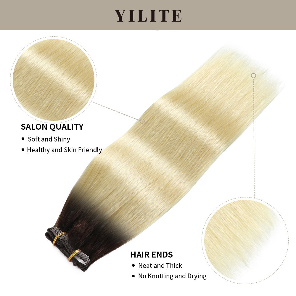 Yilite (#T2/60) Darkest Brown to Platinum Blonde Classic Clip Ins