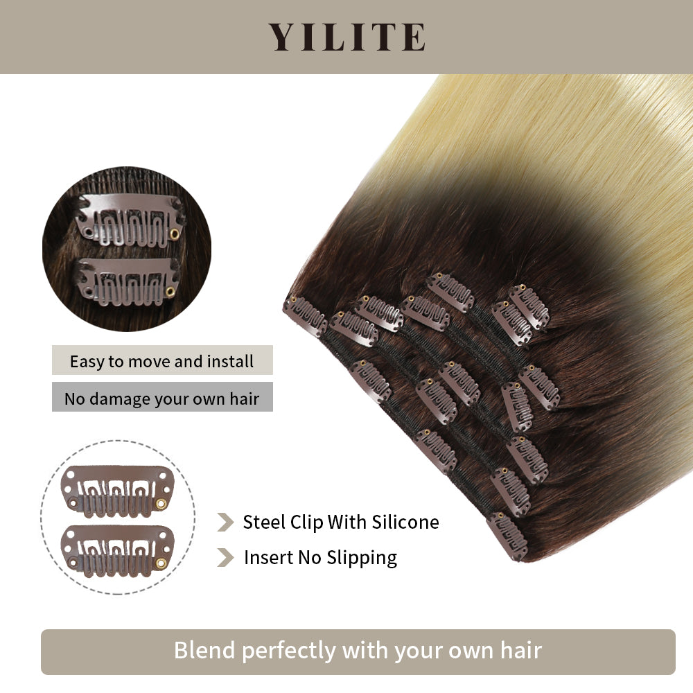 Yilite (#T2/60) Darkest Brown to Platinum Blonde Classic Clip Ins