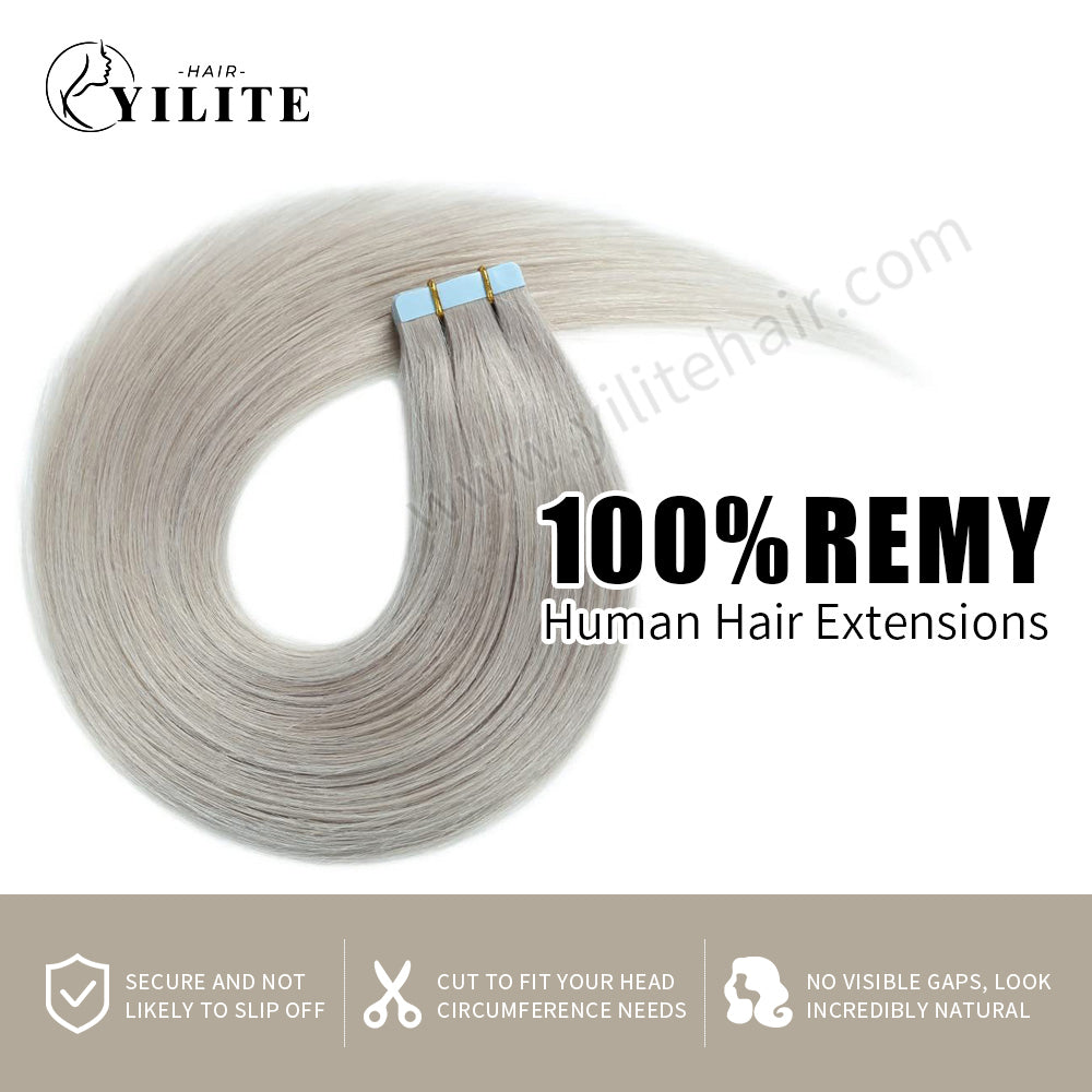 Yilite Silver Tape In Hair Extensions Remy Human Hair 24Pcs