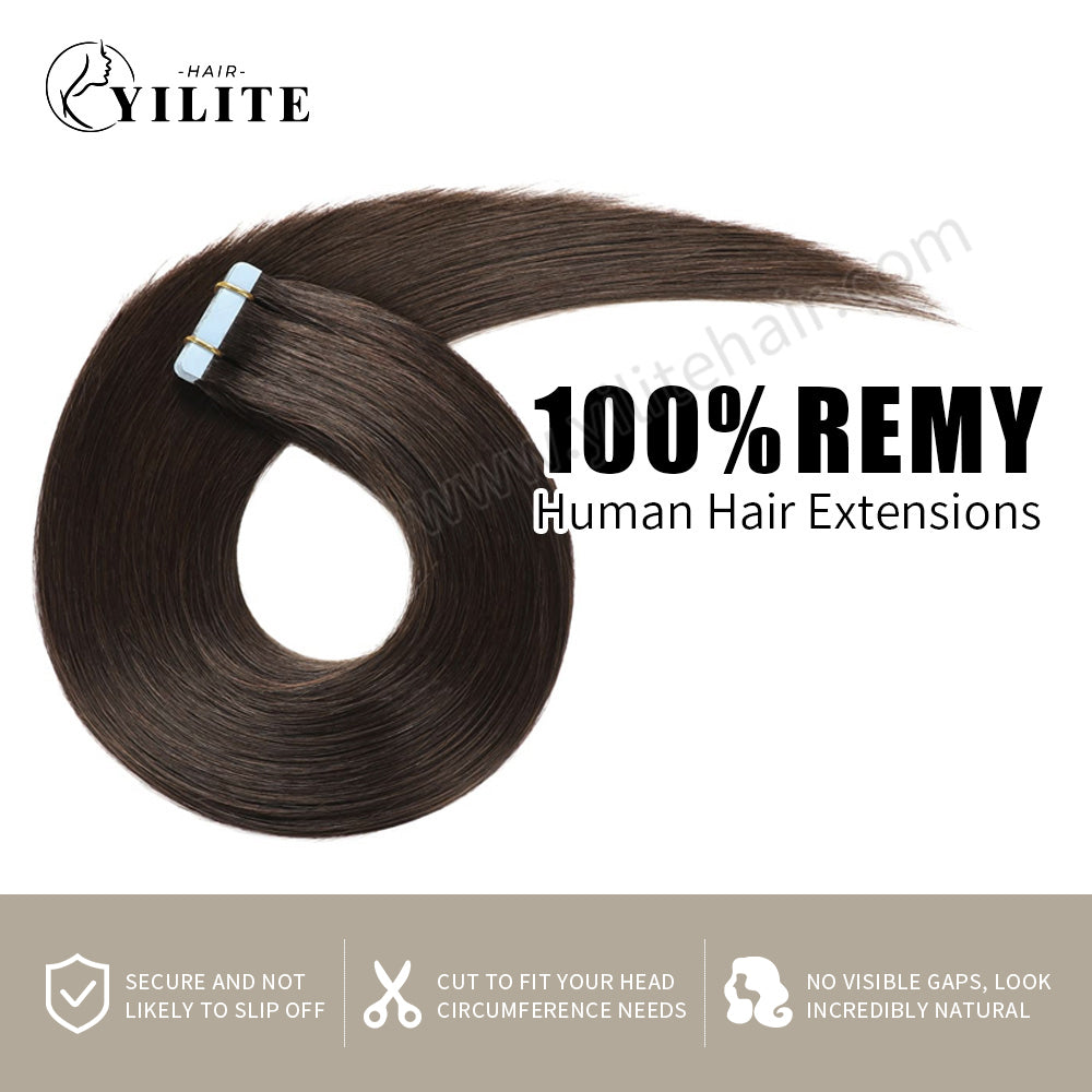 Yilite (#2) Darkest Brown Tape In Hair Extensions Remy Human Hair 24Pcs