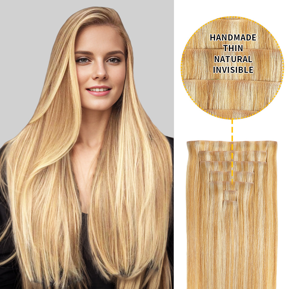 Yilite (#P27/613) Strawberry Blonde Bleach Blonde Seamless Clip Ins 7Pcs