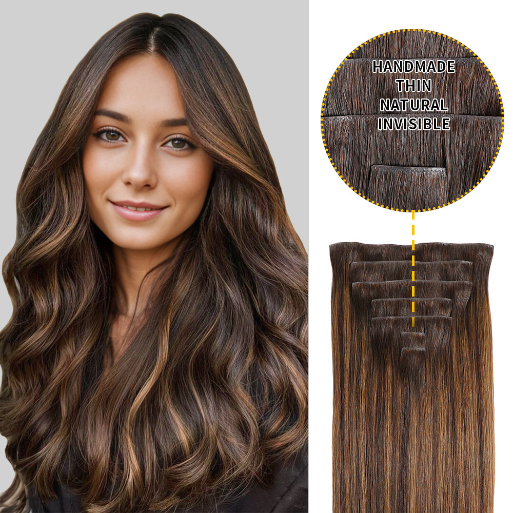 Yilite (#P2/6/T2) Darkest Brown Balayage Seamless Clip Ins 7Pcs