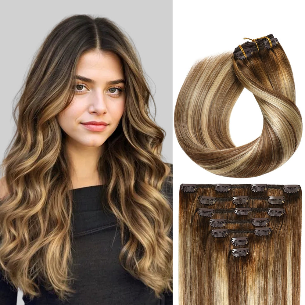 Yilite (#P6/613/T4) Brown to Blonde Balayage Classic Clip Ins