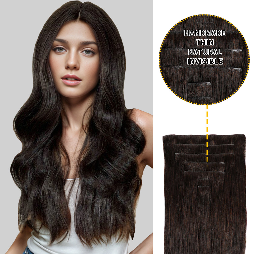 Yilite (#2) Darkest Brown Seamless Clip Ins 7Pcs