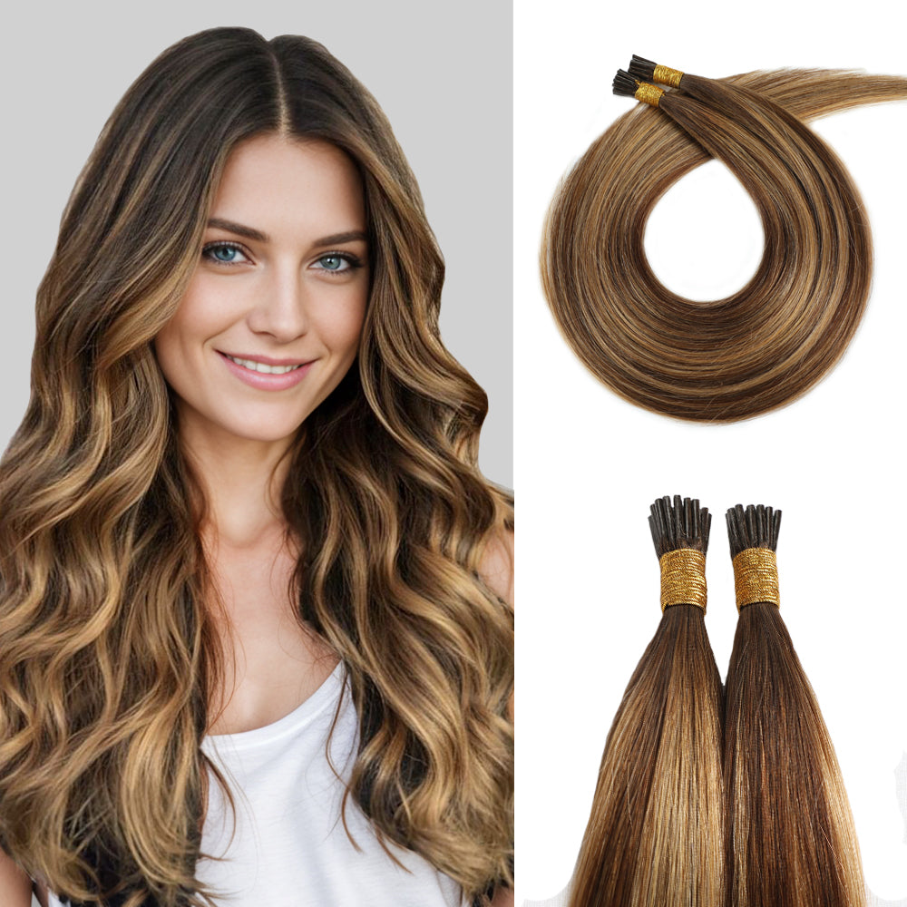 Yilite (#P4/27/T4) Chocolate Brown to Caramel Blonde I Tip Extensions