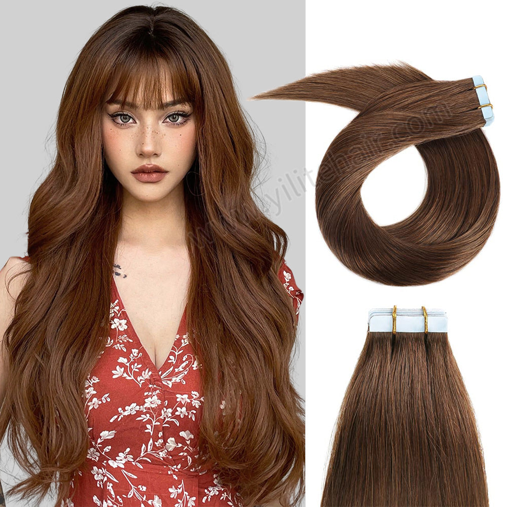 Yilite (#4) Chocolate Brown Tape In Hair Extensions Remy Human Hair 24Pcs