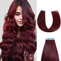 Yilite (#99J) Burgundy Tape In Hair Extensions Remy Human Hair 24Pcs