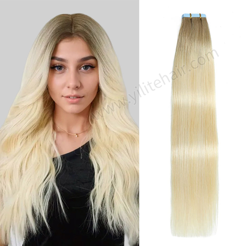 Yilite (#P22/60/T18) Light Ash Blonde to Platinum Blonde Balayage Tape In Hair Extensions 24Pcs