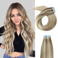 Yilite (#P18/613) Ash Blonde Highlights Tape In Hair Extensions Remy Human Hair 24Pcs