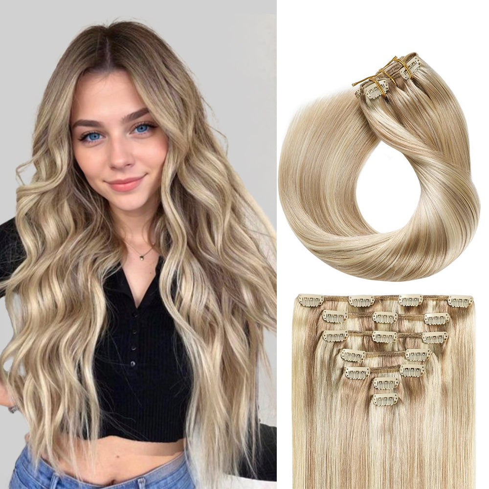 Yilite (#P18/613) Ash Blonde Highlights Classic Clip Ins