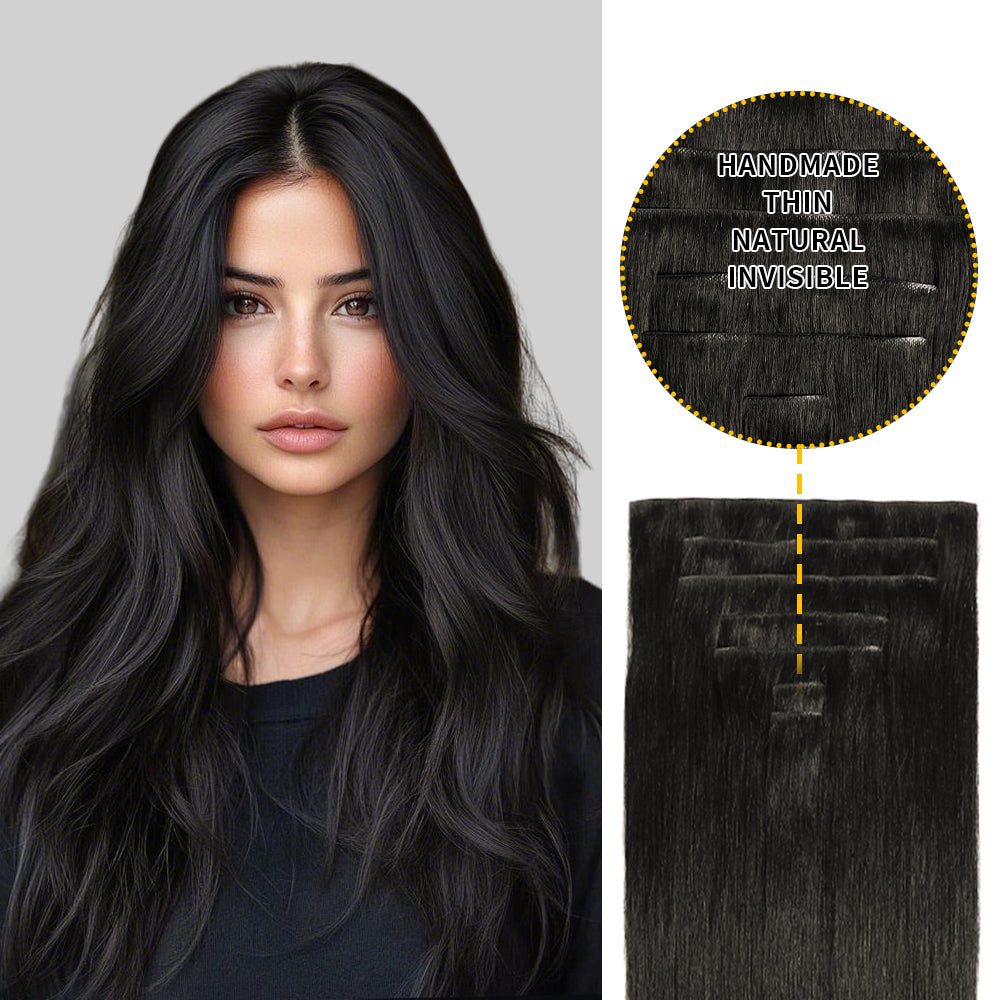 Yilite (#1B) Natural Black Seamless Clip Ins 7Pcs