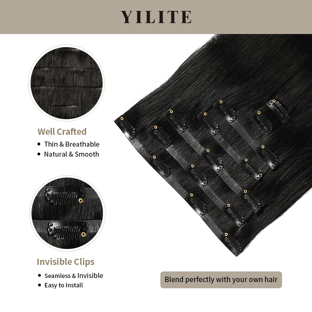Yilite (#1B) Natural Black Seamless Clip Ins 7Pcs