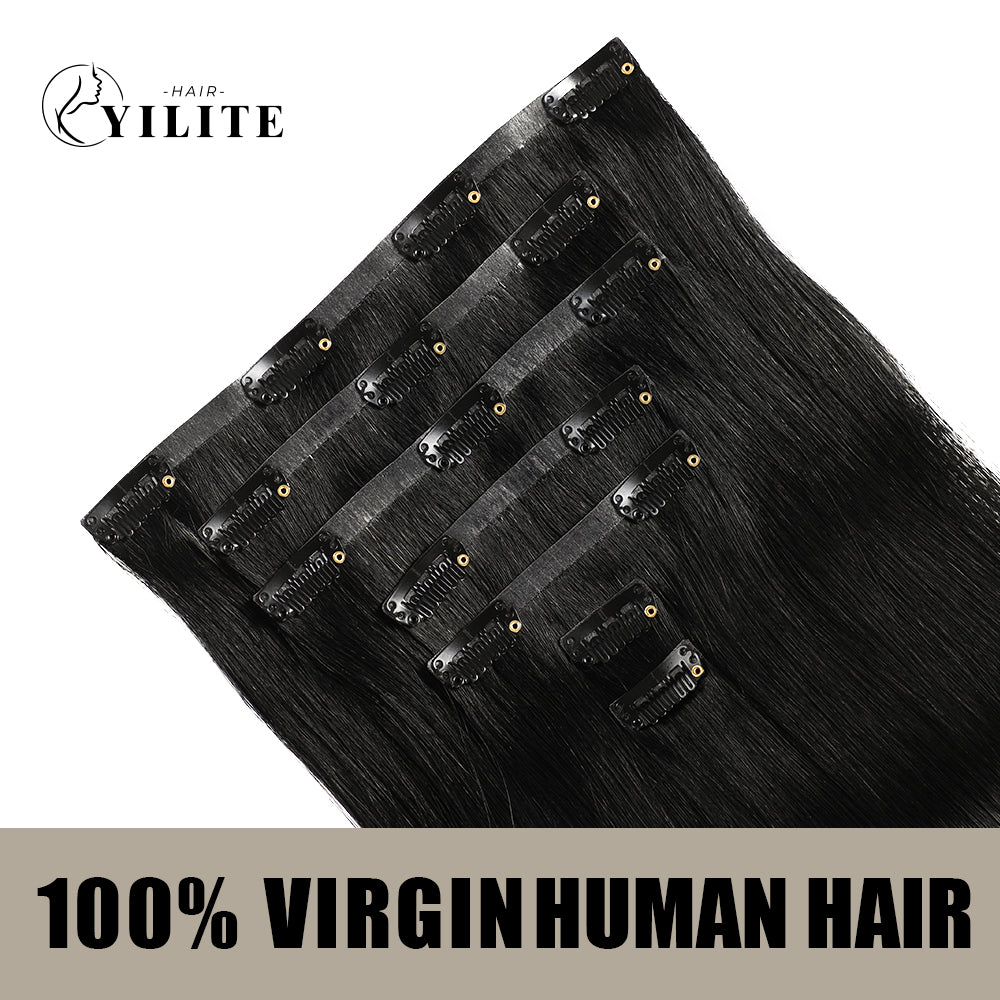 Yilite (#1B) Natural Black Seamless Clip Ins 7Pcs
