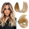 Yilite (#T8/P18/60) Light Brown with Ash Blonde Balayage Tape In Hair Extensions Remy Human Hair 24Pcs