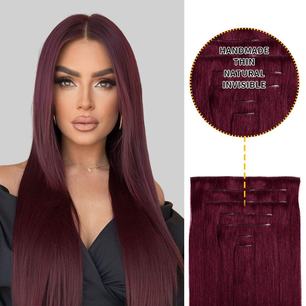 Yilite (#99J) Burgundy Seamless Clip Ins 7Pcs