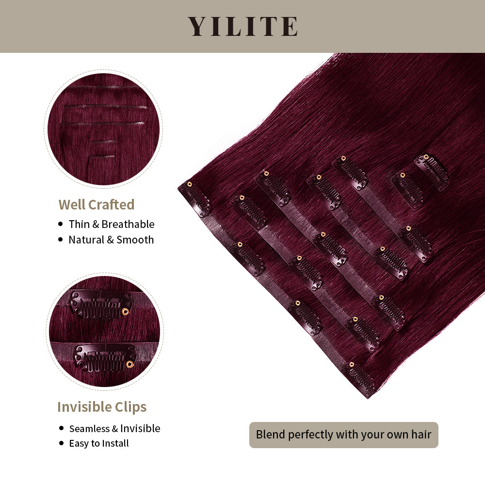 Yilite (#99J) Burgundy Seamless Clip Ins 7Pcs