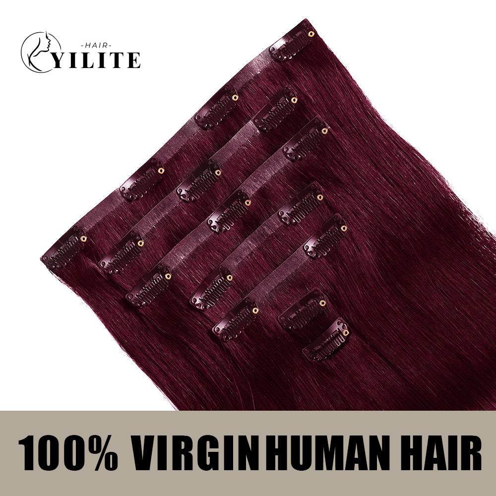 Yilite (#99J) Burgundy Seamless Clip Ins 7Pcs