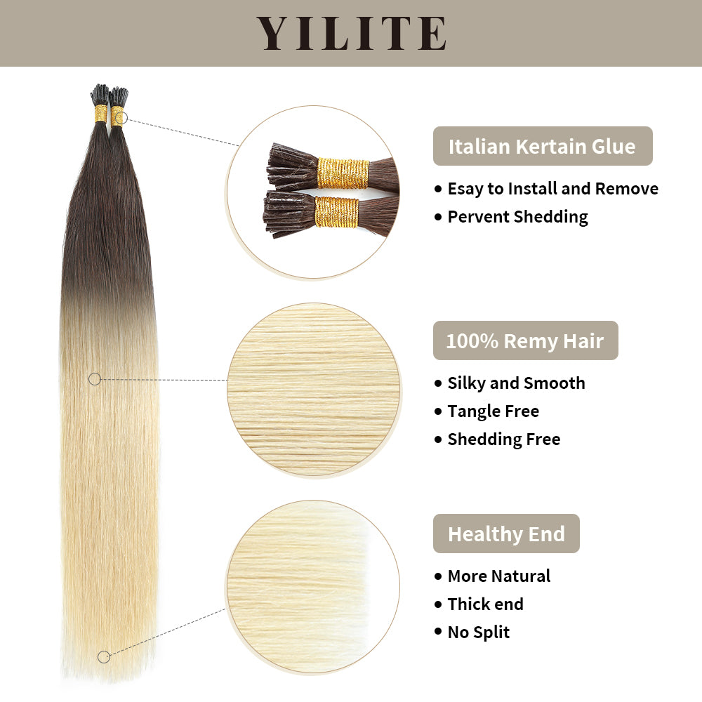 Yilite (#T2/60) Darkest Brown to Platinum Blonde I Tip Extensions