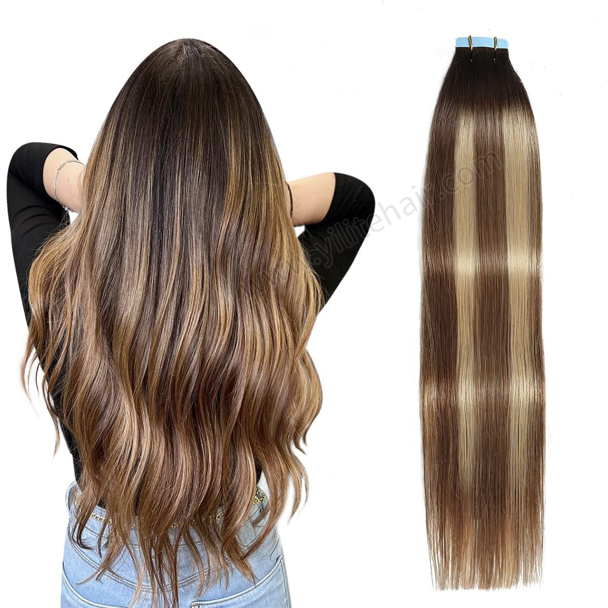 Yilite (#P6/16/T2) Brown to Light Blonde Balayage Tape In Hair Extensions Remy Human Hair 24Pcs